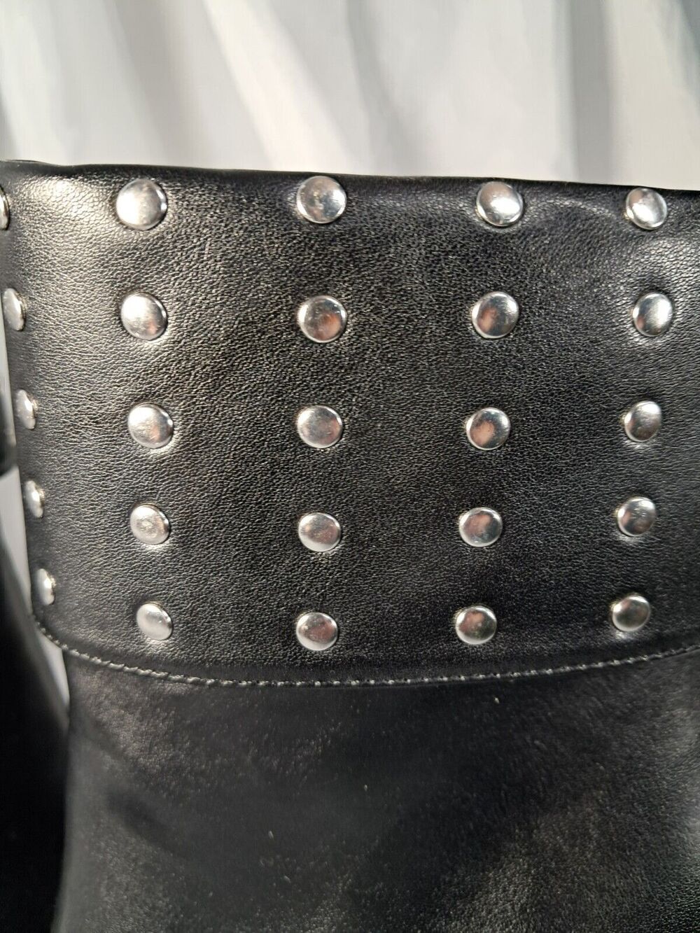 NEW Black Studded Stiletto Boot Geometric Heel Size 7.5 Faux Leather - Picture 6 of 13